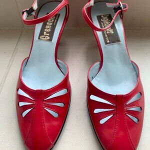 Granada Red Cutout Closed-Toe Pump with Ankle Strap